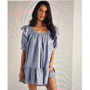 Free People Amelie Denim Chambray Mini Baby Doll Dress Size Petite Small